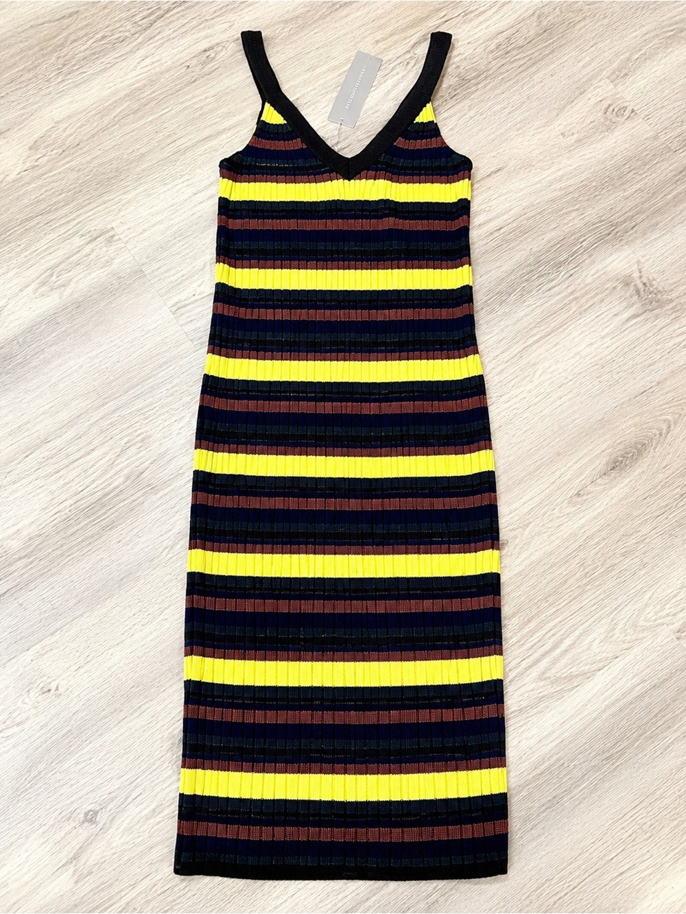 Splendid Y2K 90s Deadstock Ribbed Knit Striped Midi Dress Bodycon Multicolor NWT